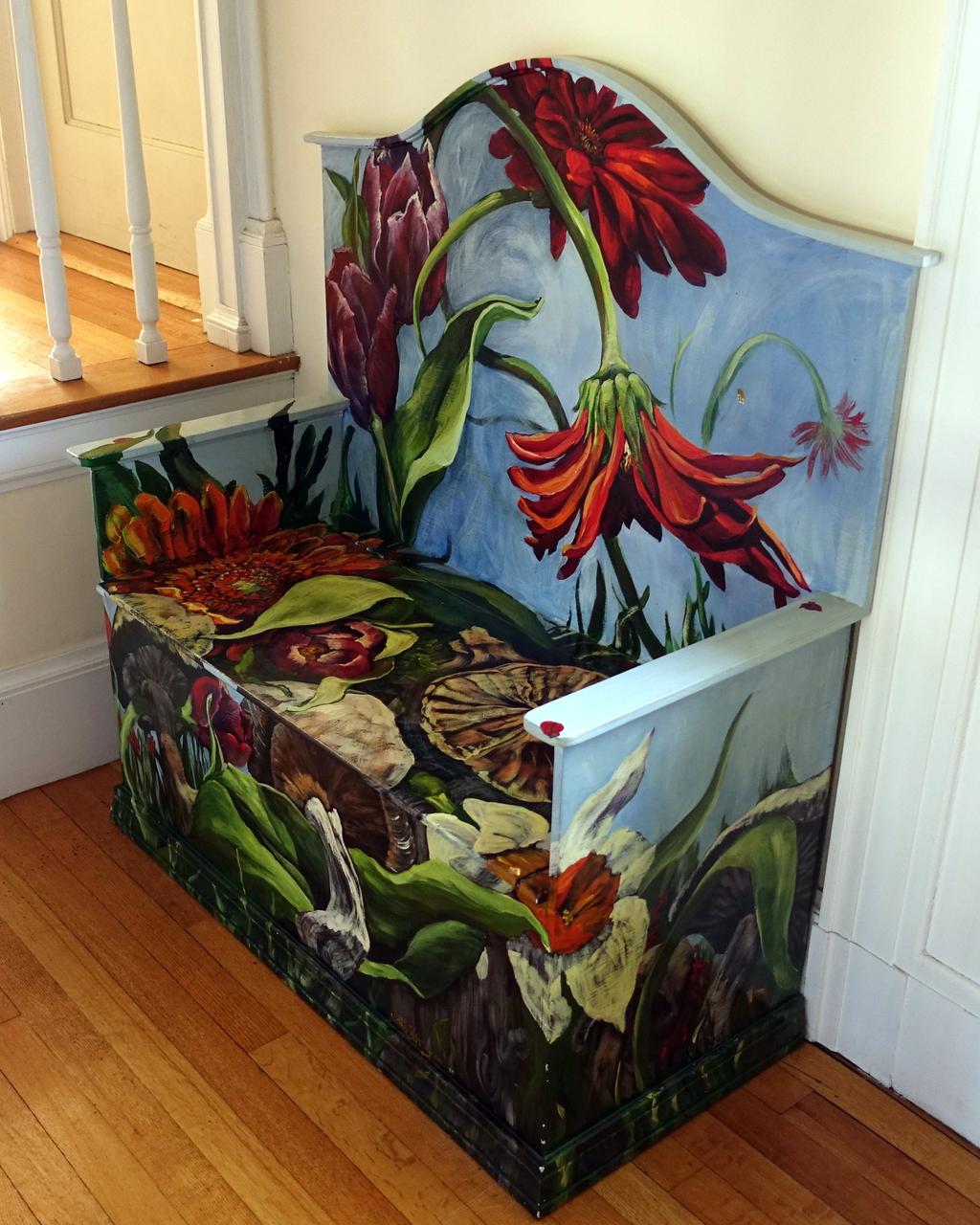 [Gayle Mangan](https://gmkfineart.com/) painted this toy chest that I designed and built